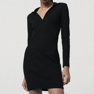 ZARA Ribbed Polo Long Sleeve Mini Dress in Black Size S